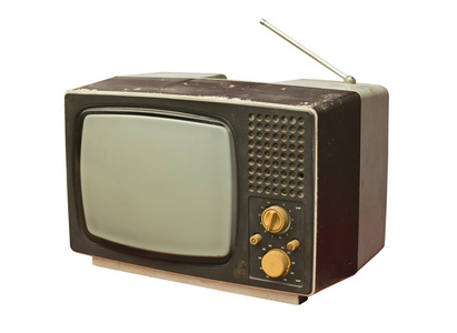 旧的老式电视被隔绝在白色背景上