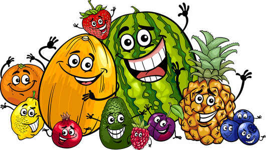 有趣的水果组卡通插图
