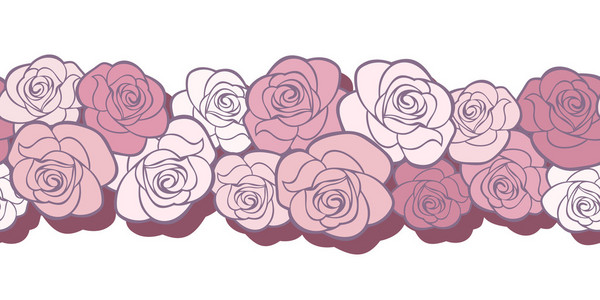 水平无缝背景与玫瑰。矢量插画
