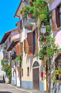 意大利的房子装饰着鲜花在意大利皮埃蒙特