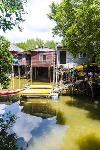 在红树林泰国南部海湾渔村