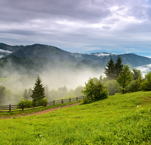 晚上在山中的风景。乌克兰