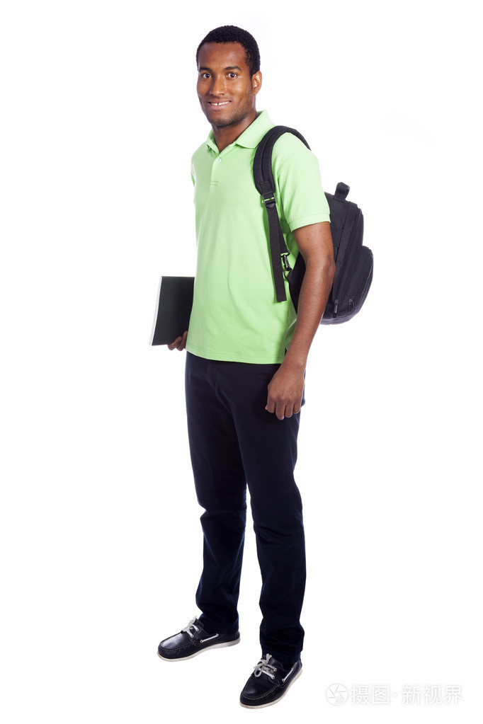 全身肖像的非洲裔美国学生微笑-伊索拉照片-正版商用图片1cjlxg-摄图