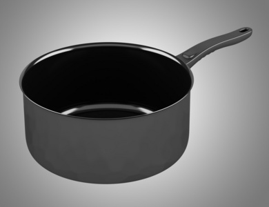 蒸煮锅灰色背景上孤立的单个黑色