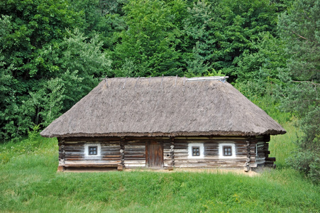 古代用稻草屋顶的小屋