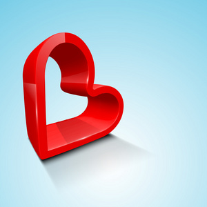 在蓝色的背景，爱概念 3d 红色的心