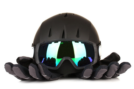冬季运动眼镜 头盔 手套 隔离在白色