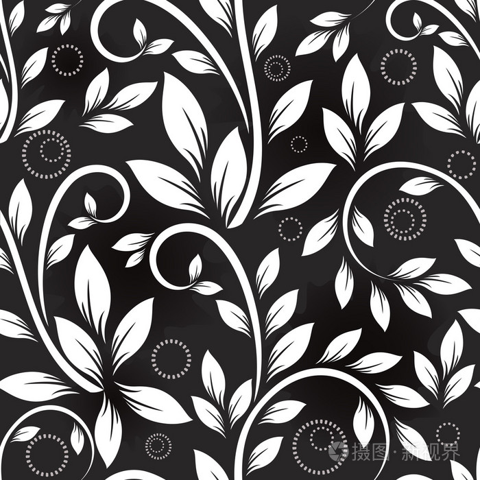 无缝的叶子单色矢量花纹