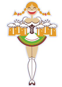 慕尼黑啤酒节服务员戴着眼镜的 beer.vector 的女人 illustrat