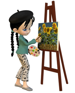 女孩卡通画家图片