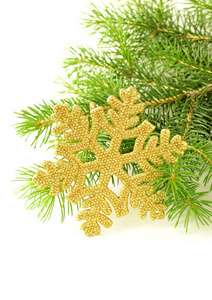 绿色圣诞枞树枝与精美的装饰品