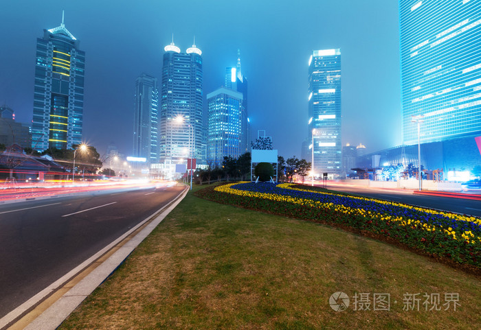 上海陆家嘴金融与贸易区现代城市夜晚背景