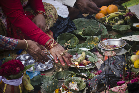 Detail of Hindu ceremony Puja in Tera, west part of Nepal