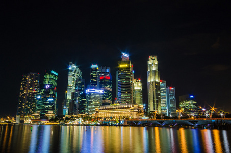 新加坡的城市天际线景观的商务区的晚上 ti