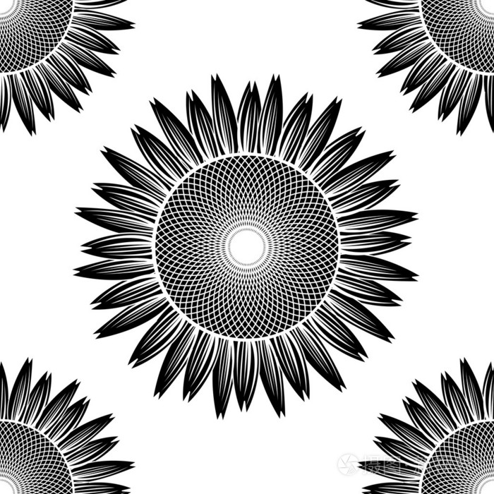 无缝黑色向日葵花纹矢量