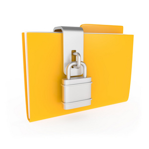用锁在白色隔离保护黄色文件夹