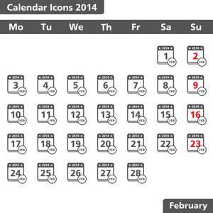 2014 年 2 月日历图标
