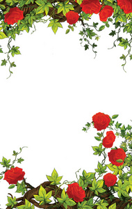 儿童的，玫瑰帧与玫瑰的边界模板情人节童话故事图