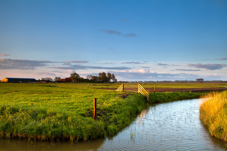 典型的荷兰农田与运河