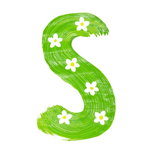 由与白花油漆绘制绿色字母 s照片
