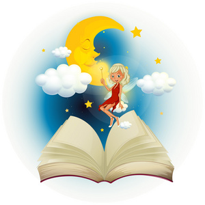 一本故事书与童话和睡着的月亮图片
