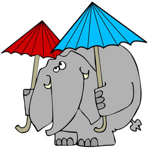 大象与 2 遮阳伞