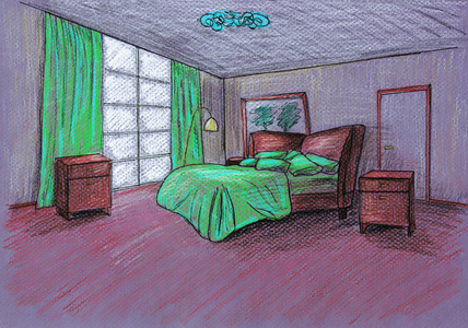 图形化草绘，卧室，在彩色纸张上