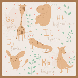 孩子们的有趣的动物字母表。至 k g
