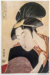 一个女人的画像。北川木版。传统的日本雕刻浮世绘