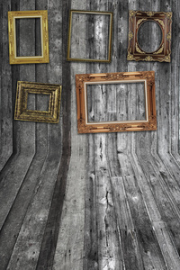 墙壁和地板的木材纹理与帧图片