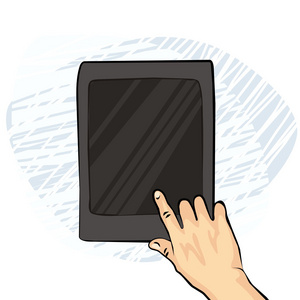 触摸屏的平板电脑新技术单色插图在白色背景上的男人