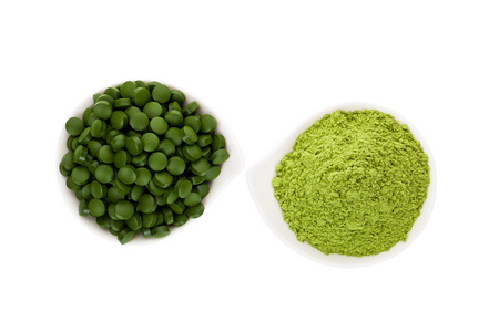 螺旋藻, 小球藻和小麦草照片