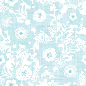 蓝色织物纹理花园剪影无缝图案背景