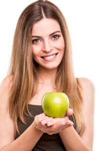 吃青苹果一个年轻女子的肖像
