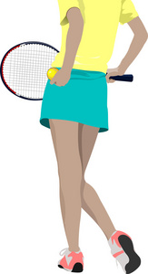 女子网球运动员剪影。彩色的矢量插图