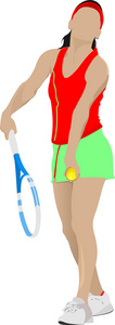 Daniel zmek女子网球运动员。彩色的矢量插画设计师