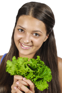 蔬菜在白色背景上的女孩