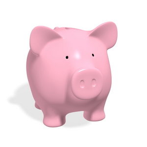 在白色背景上的存钱罐粉红猪