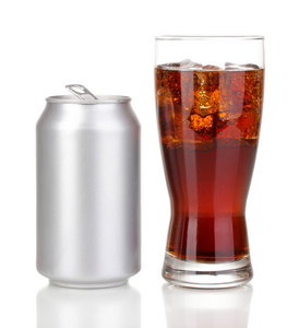 打开铝罐和玻璃隔离对惠特的可乐