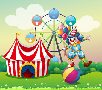 小丑平衡以上充气球在嘉年华