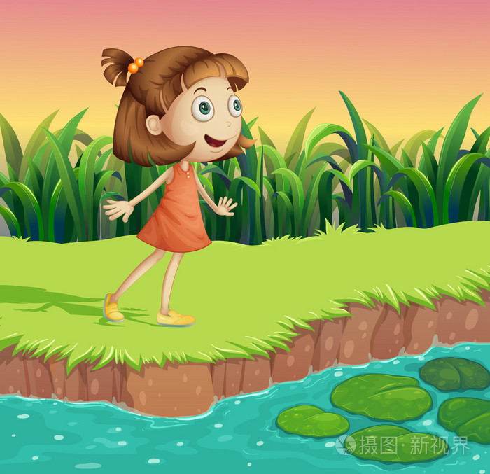 一个小女孩在河边