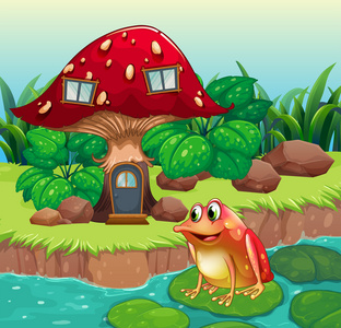 巨大的蘑菇房子与青蛙河附近图片