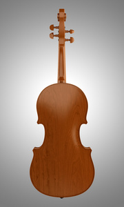 后视图的灰色背景上孤立的棕色小提琴