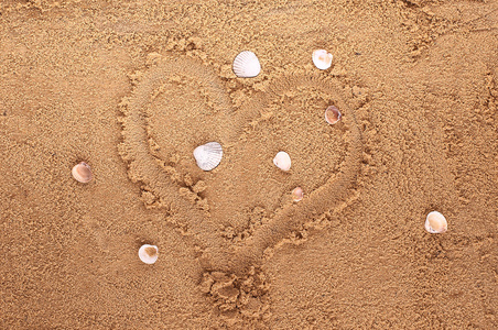 在海滩上的沙子绘图的心