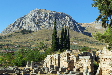 堡垒 acrocorinth，希腊的视图