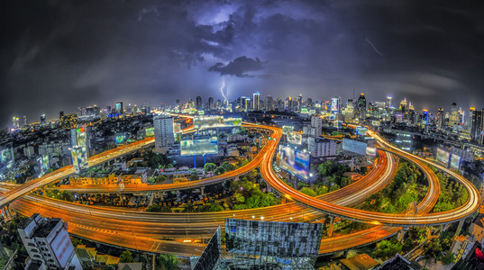 曼谷城市夜景与主要交通