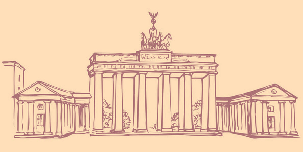 向量具有里程碑意义。柏林勃兰登堡大门的主要景点的剪影