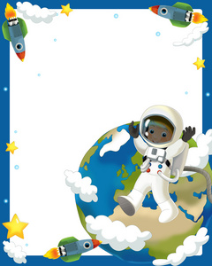 宇航员在空间框架中的男孩