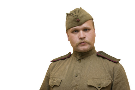 一个长着胡子在苏联第二次世界大战制服的年轻人照片
