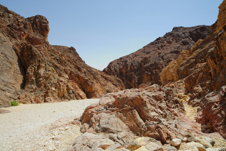 在风景秀丽的沙漠峡谷，以色列的路径